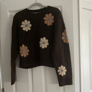 Current Air Dark Brown Sweater with Floral Patterns